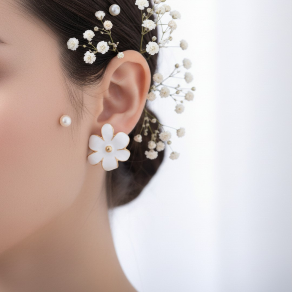 Brincos Flor e Estilo esmaltado branco - #2