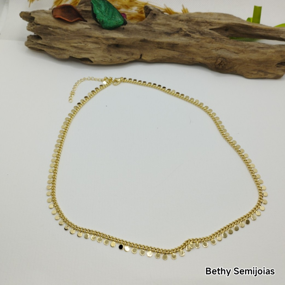 Chocker medalhinhas redondas folheada a ouro - #3