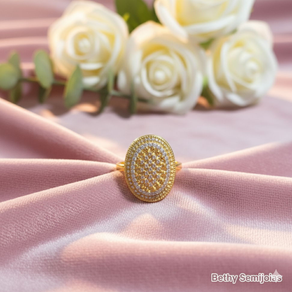 Anel oval com zircônias cravejadas - #3
