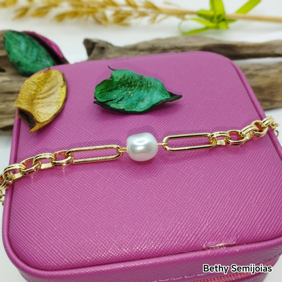 Pulseira elos e pérolas shell - #3