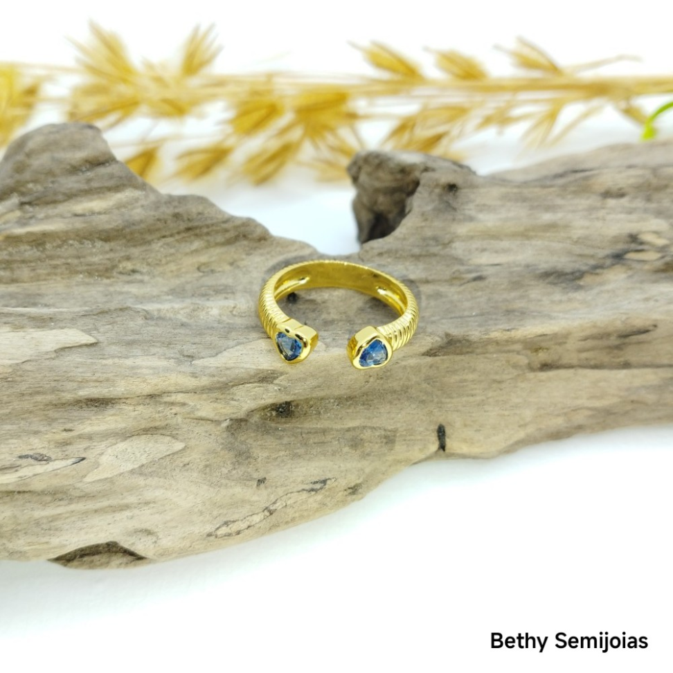 Anel aberto coração azul - #3