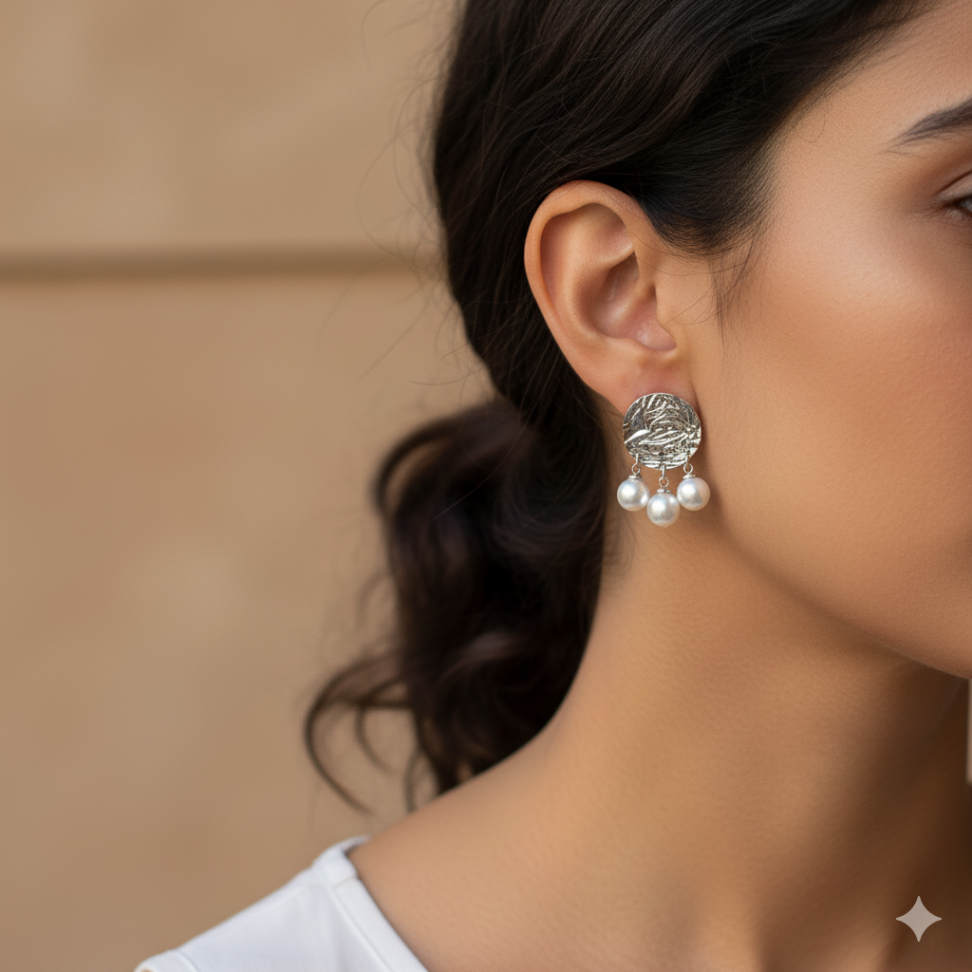 Brinco martelado com pérolas shell - #2