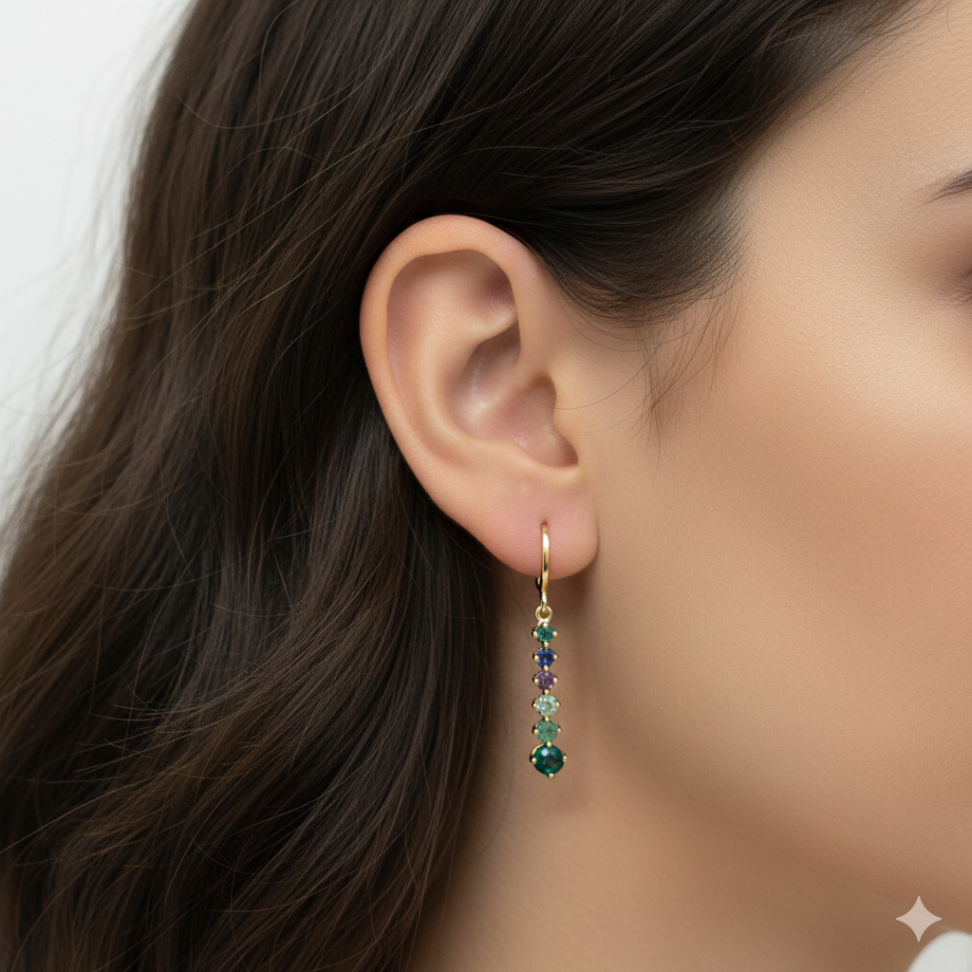 Argolinha com zircônias coloridas crescentes folheada a ouro - #2