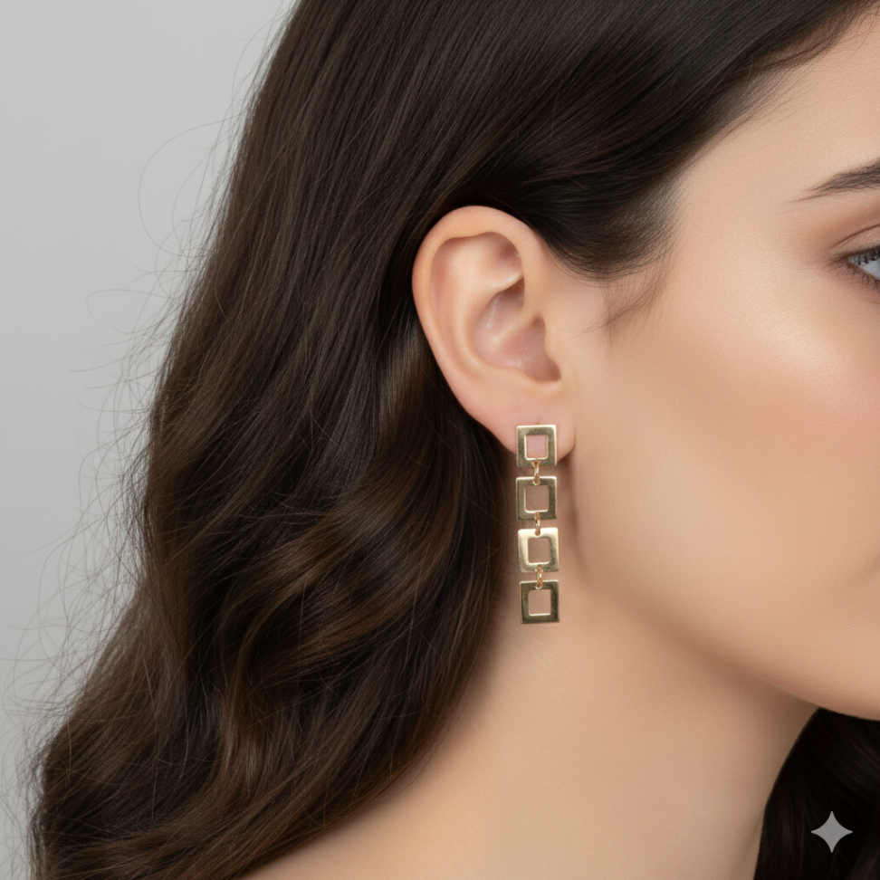 Brinco peças quadradas folheado a ouro - #2