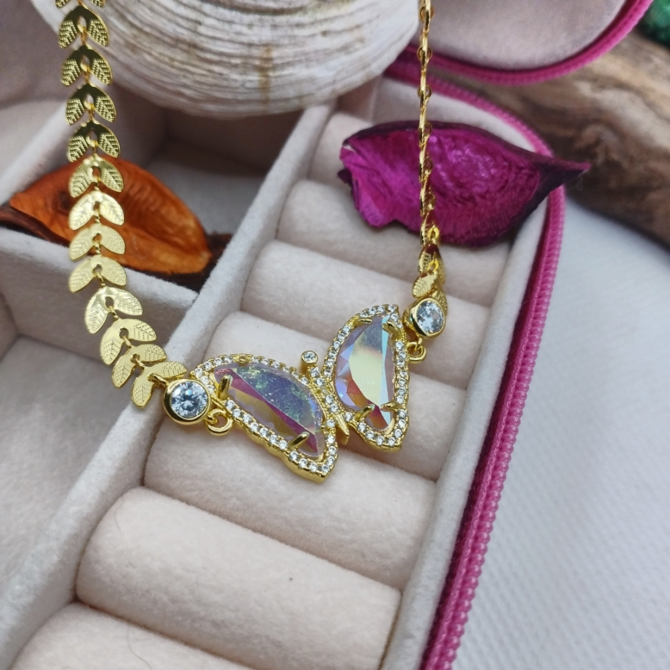 Chocker Borboleta pedra furta cor e zircônias - #3