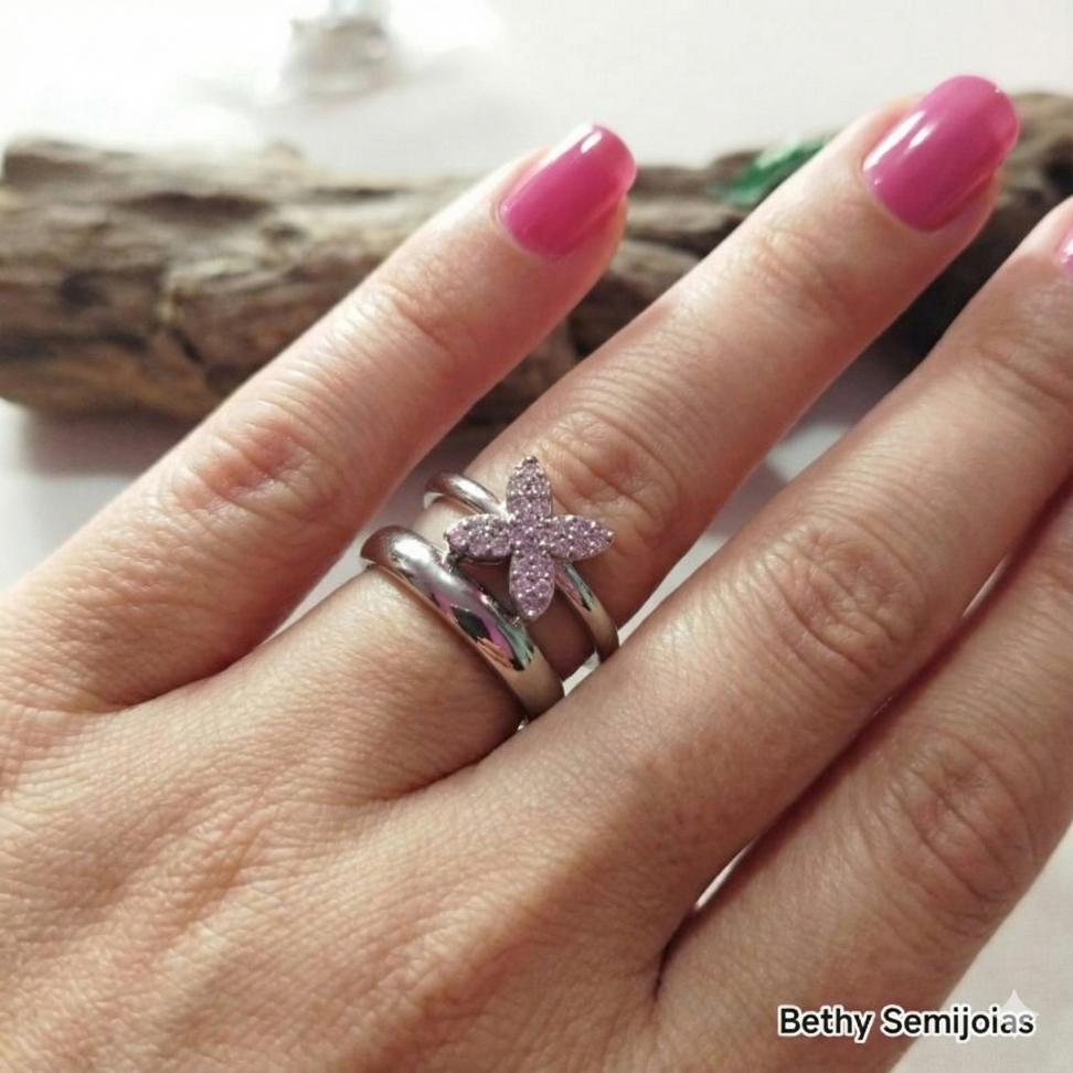 Anel ródio borboleta cravejada - #3