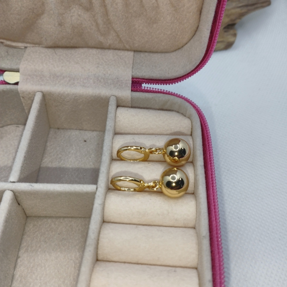 Brincos Argola pequena com bola lisa pendurada - #2