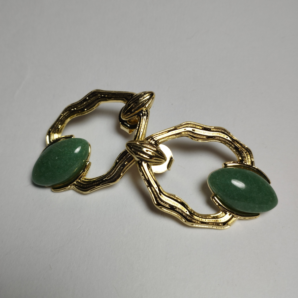 Brinco quartzo verde folheado a ouro - #2