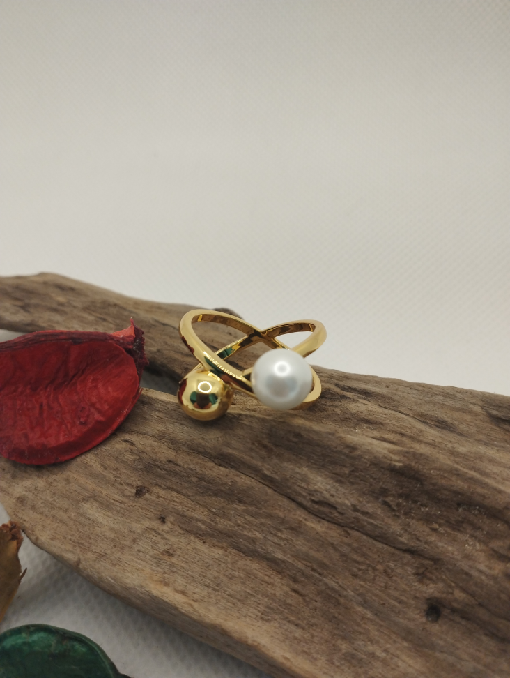 Anel Cruzado de Pérola e esfera lisa - #4