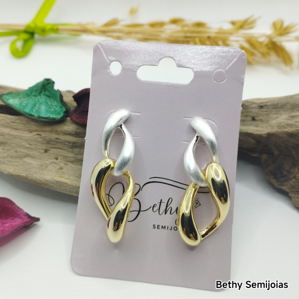 Brinco duo de cores gotas folheado a ouro - #3