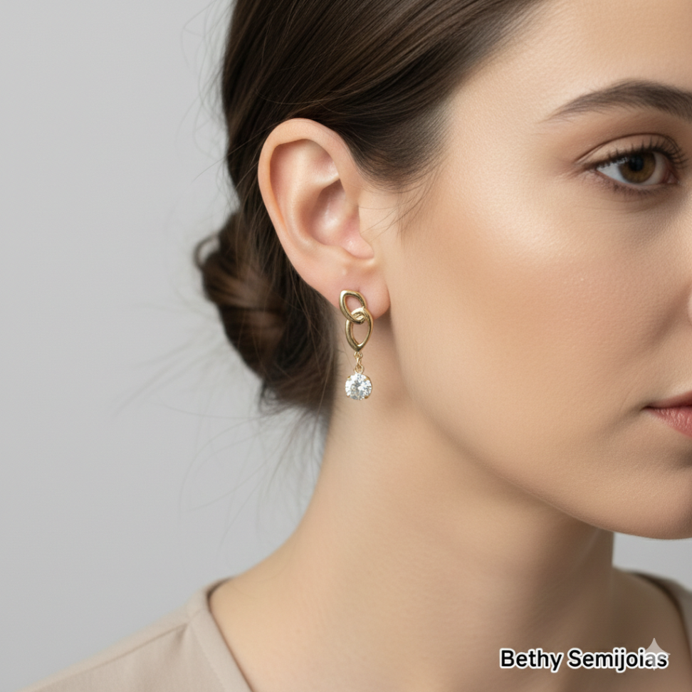 Brinco gotas vazadas com ponto de luz folheado a ouro - #2