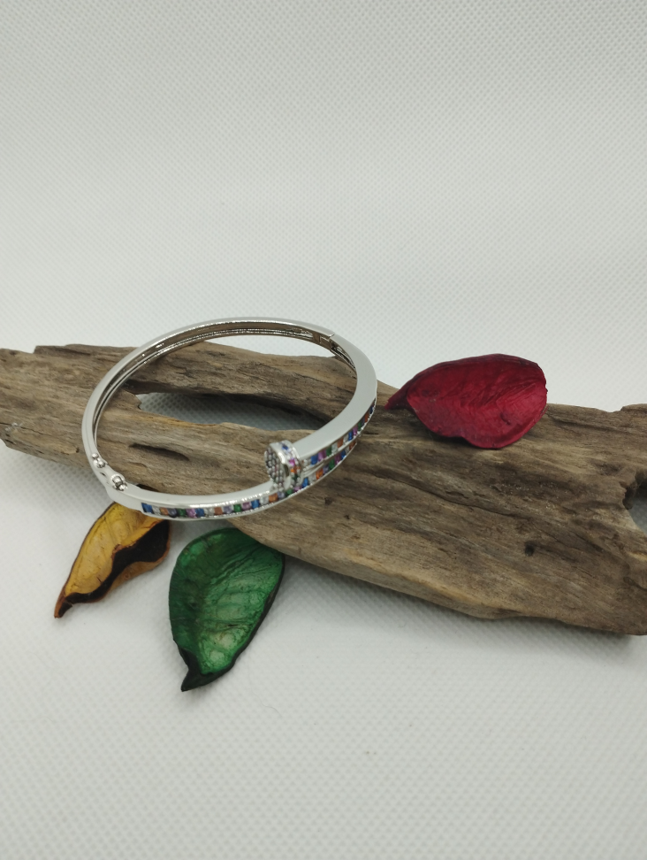 Bracelete prego colorido ródio - #2