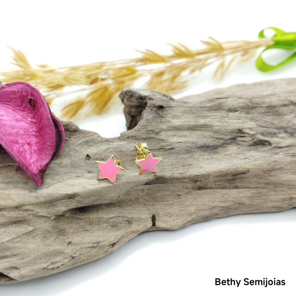 Brinco estrela pink infantil folheado - #3