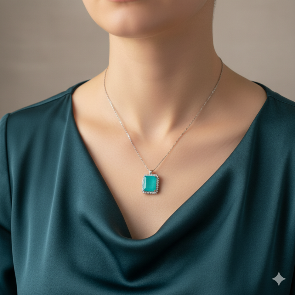 Colar pingente pedra verde fusion cravejado em zircônias - #2