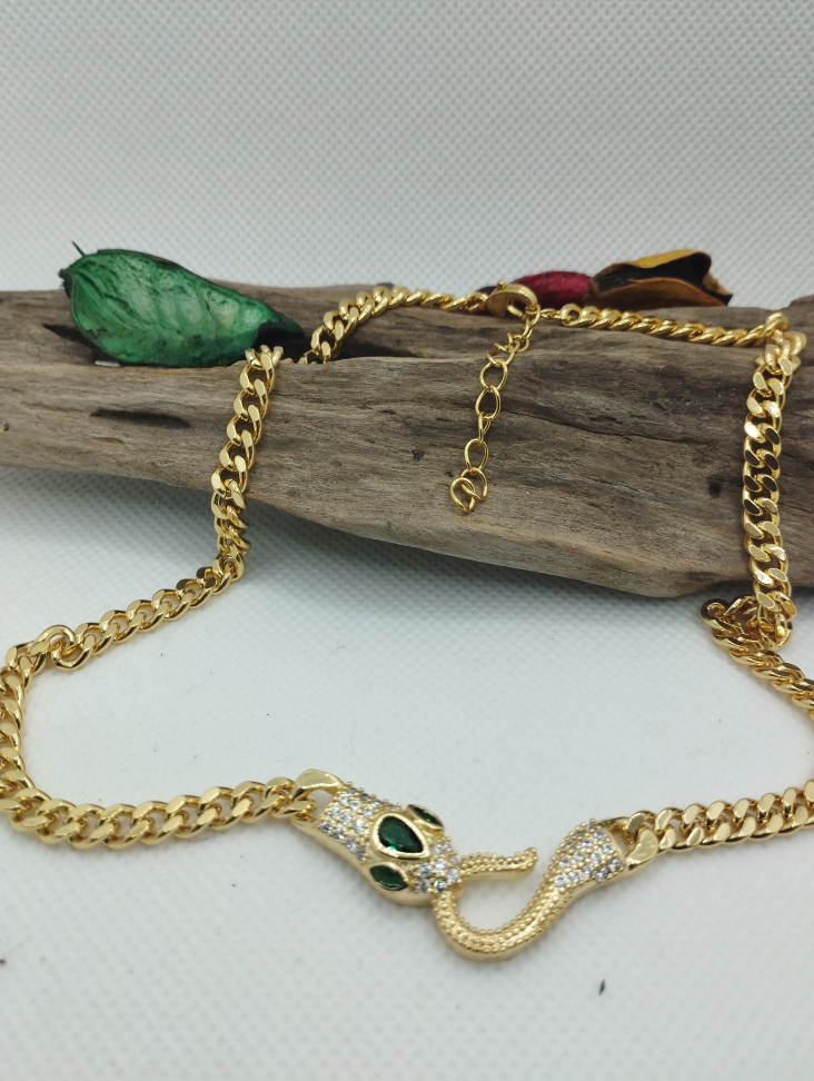 Colar Grumet Serpente cravejado folheado - #3