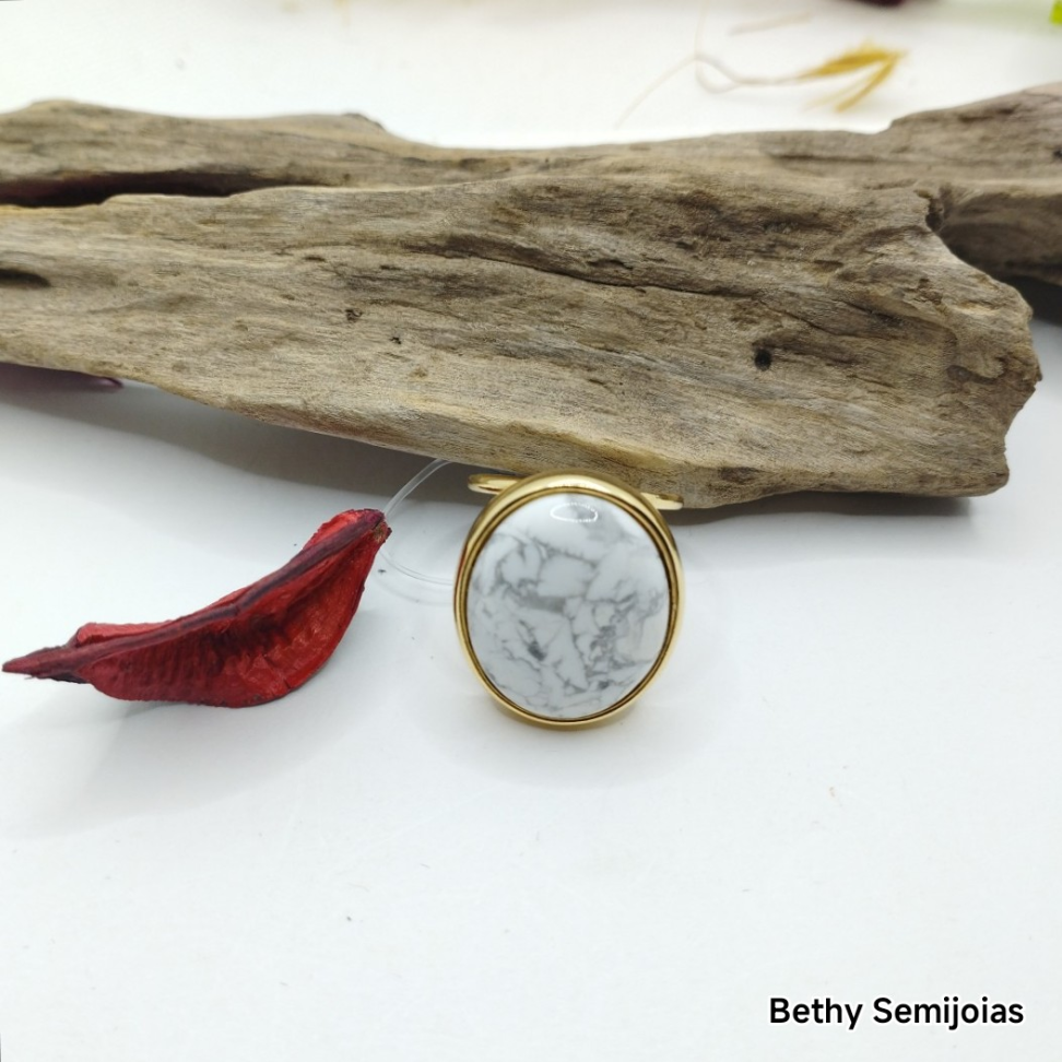 Brinco folhada a ouro com pedra com howlita branca - #3