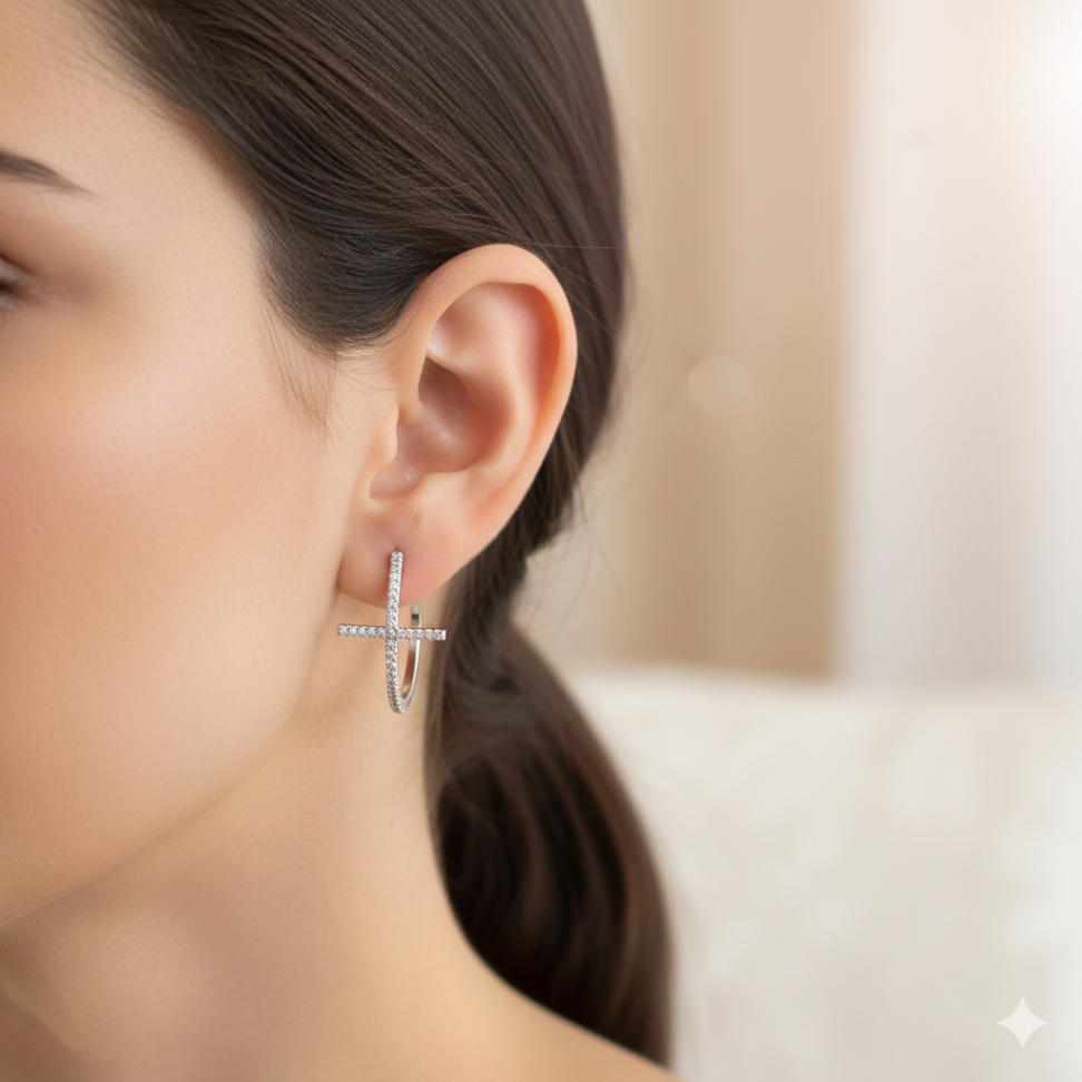 Argola em Cruz cravejada em rodio - #2