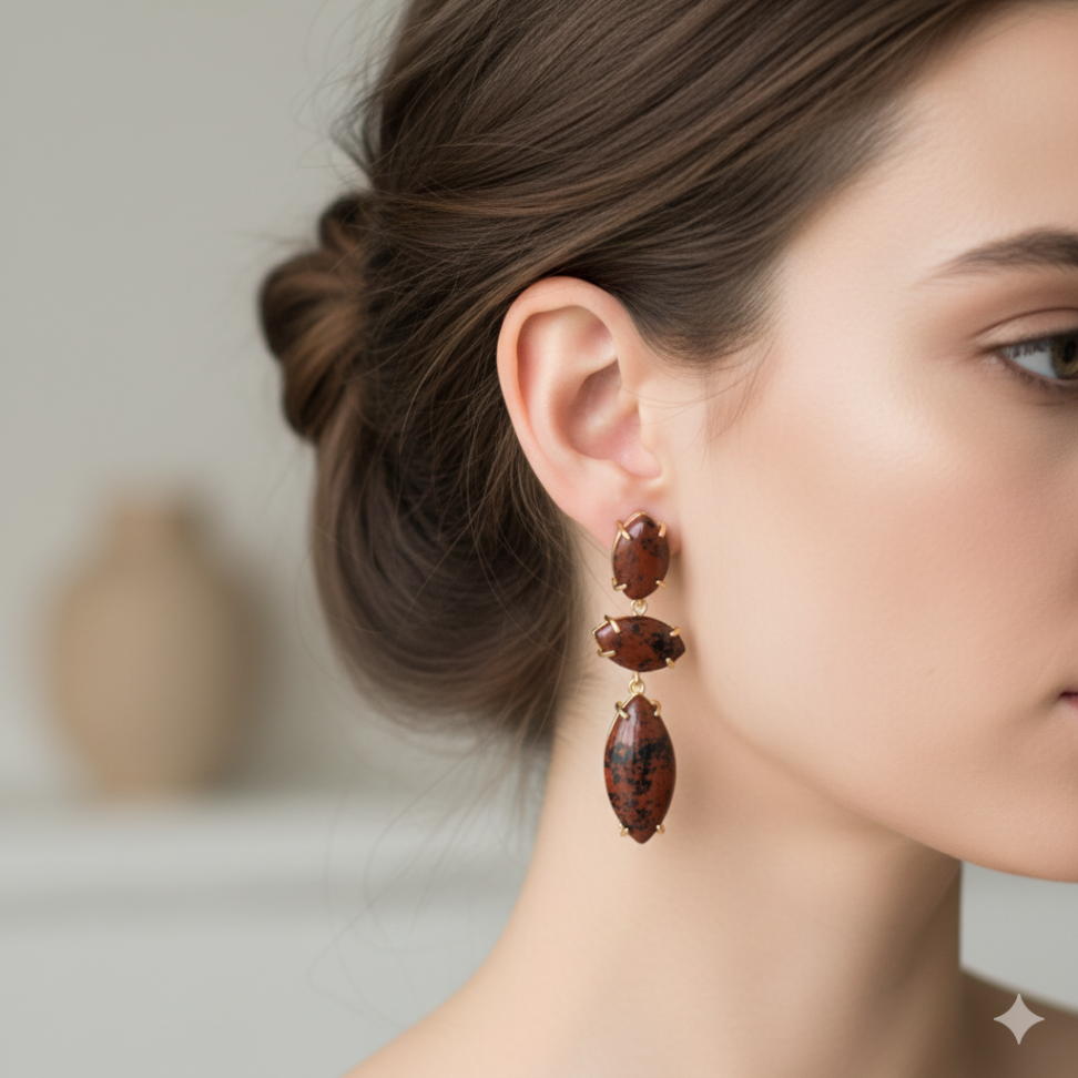 Brinco pedra obsidiana mogno - #2