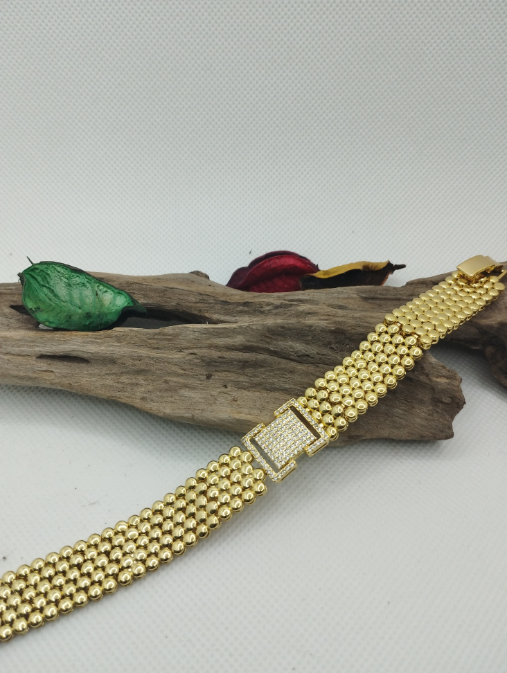 Pulseira bolinha lisa com fecho cravejado - #2