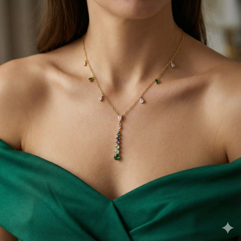 Colar gravata zircônias coloridas - #2