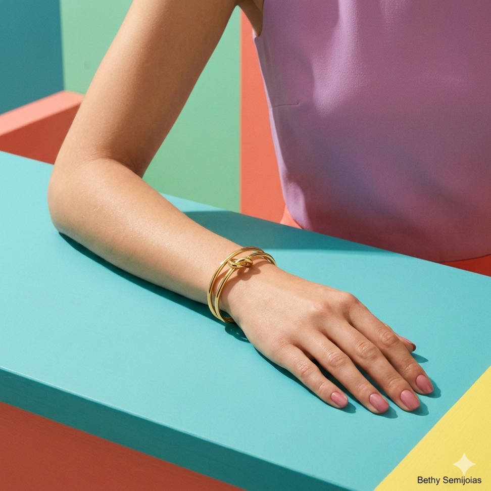 Bracelete duplo nó folheado a ouro - #2