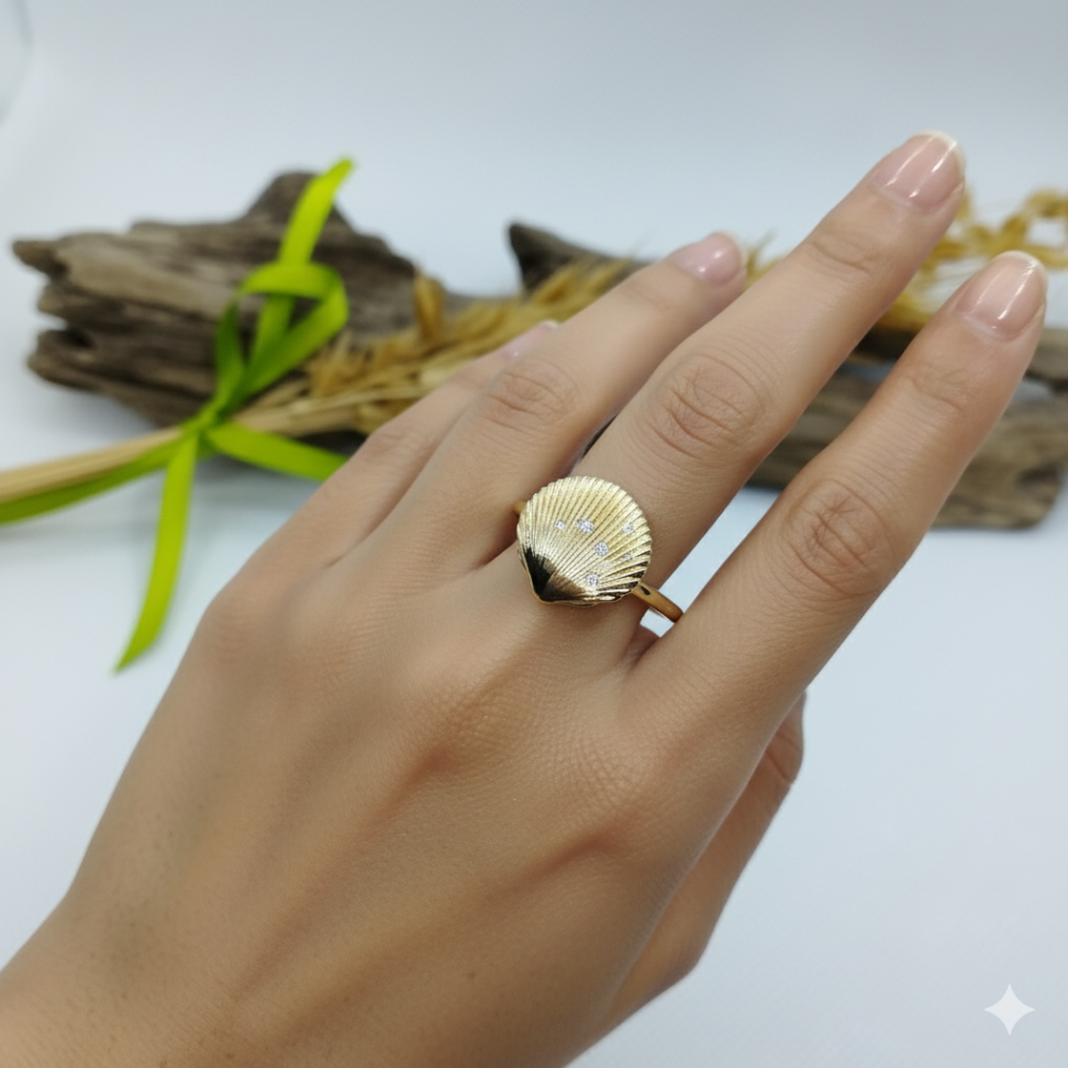 Anel concha com zironias - #2