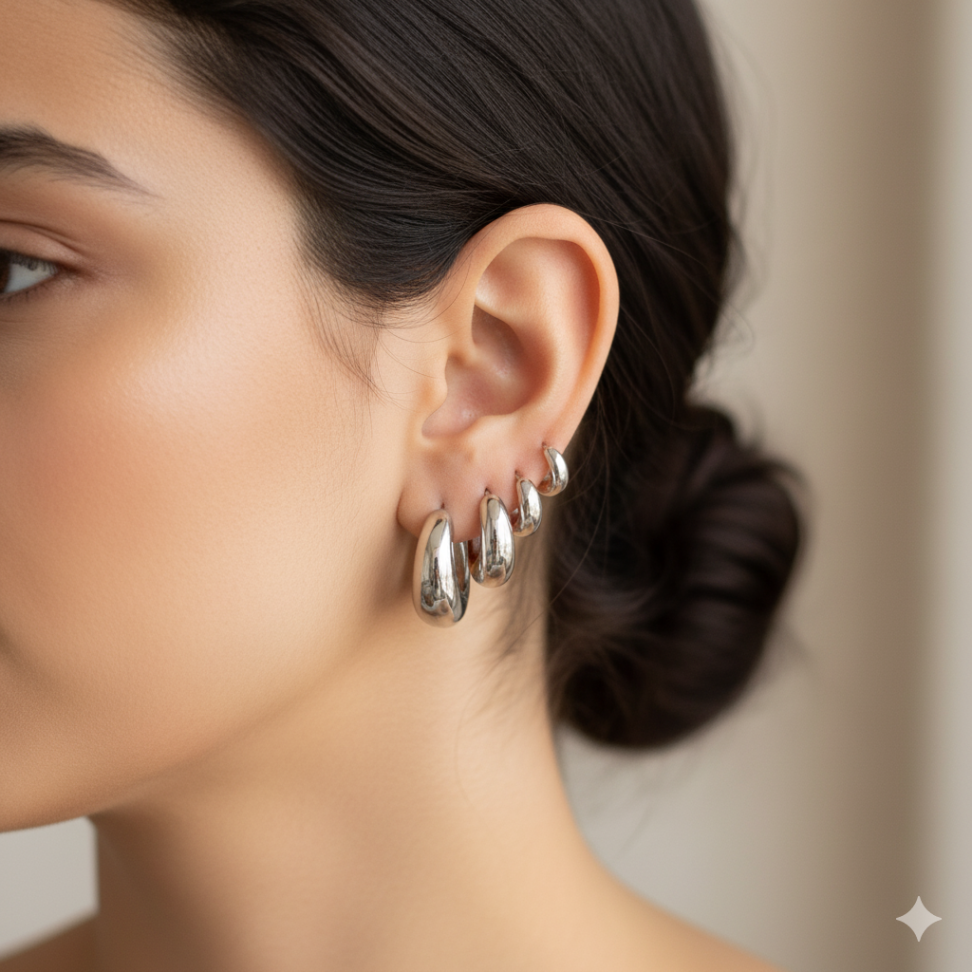 Trio de argolas bojuda em ródio - #4