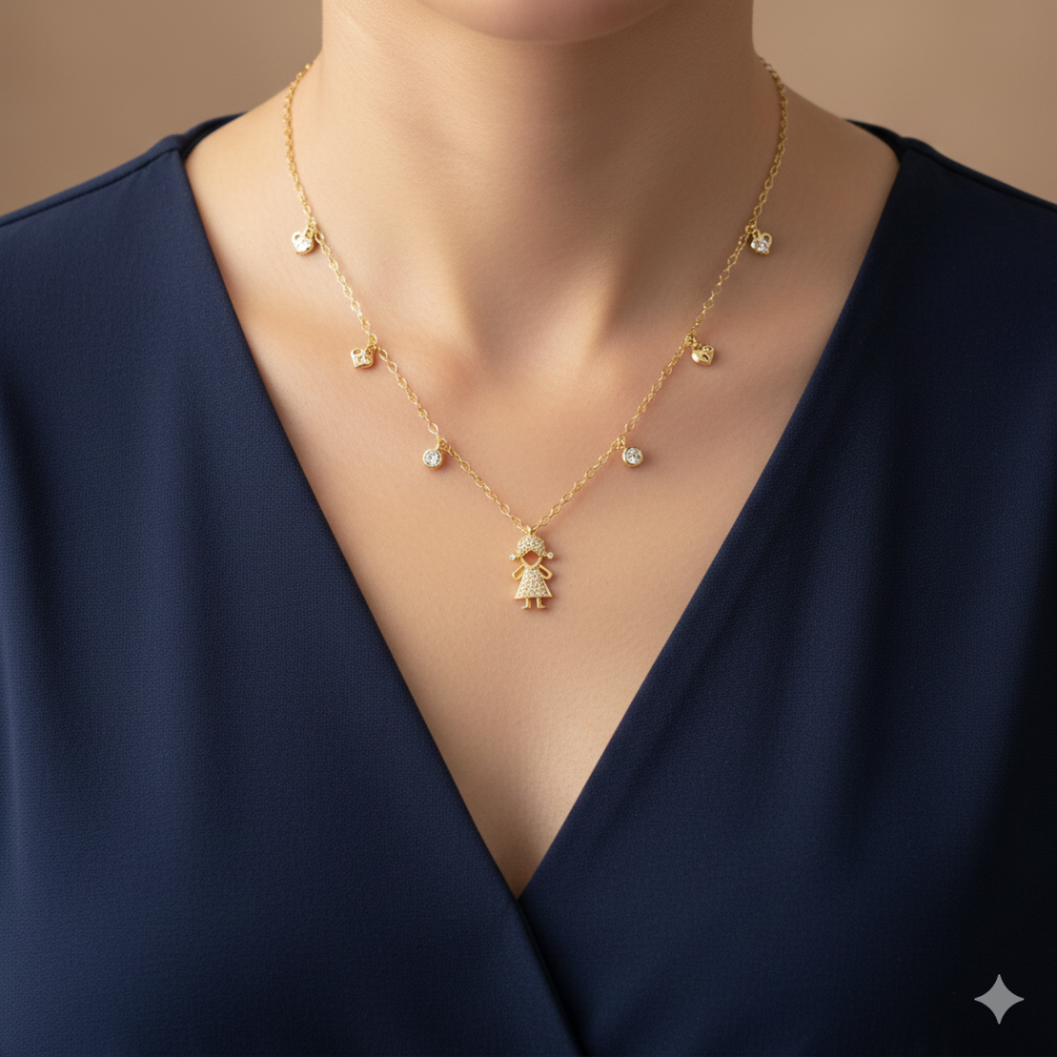 Colar corrente coração menina com pingentes pontos de luz e corações - #2