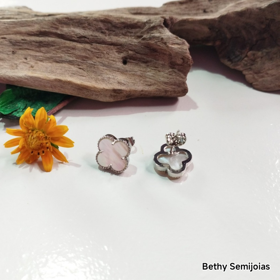 Brinco trevo madrepérola inspiração ródio - #1