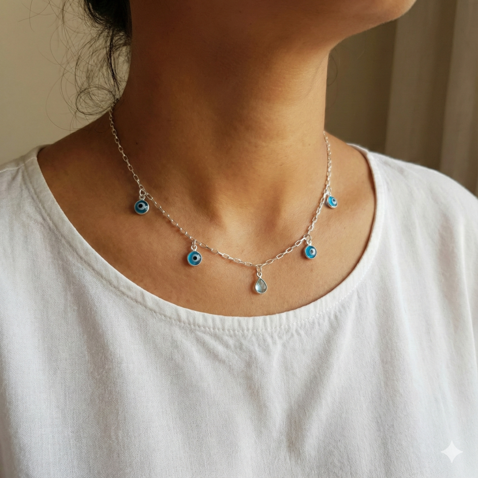 Chocker olho grego azul prata 925 - #2