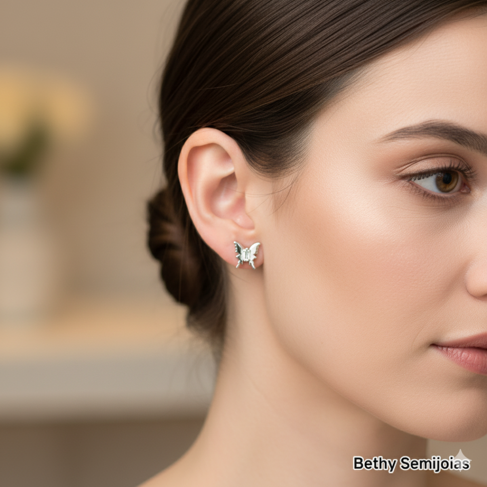 Brincos Borboletas Lisa com Zirconia Central ródio - #2