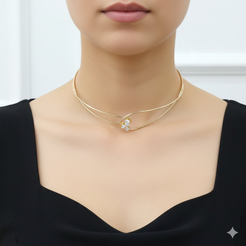 Colar aro duplo com zircônias frontal - #2