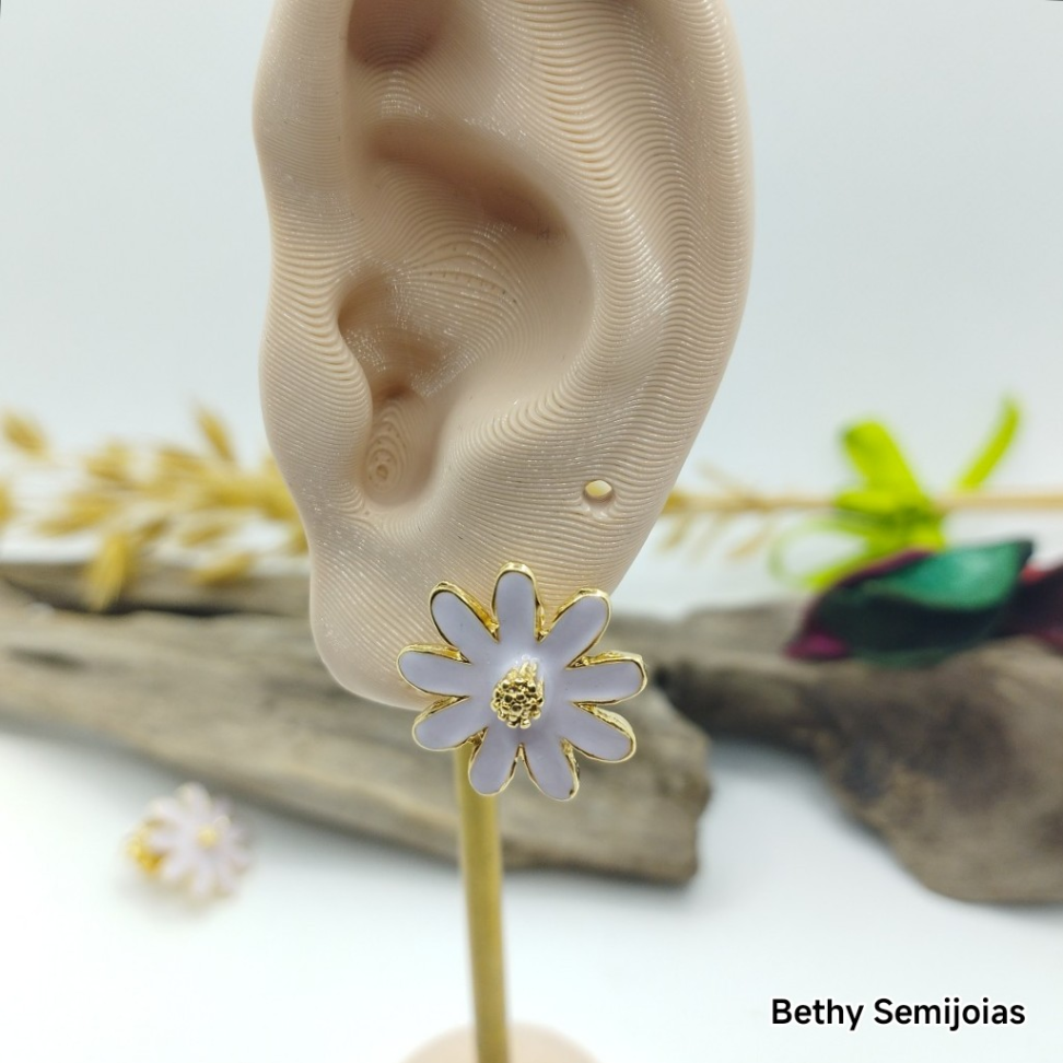 Brinco brinco flor esmaltado rosa - #4