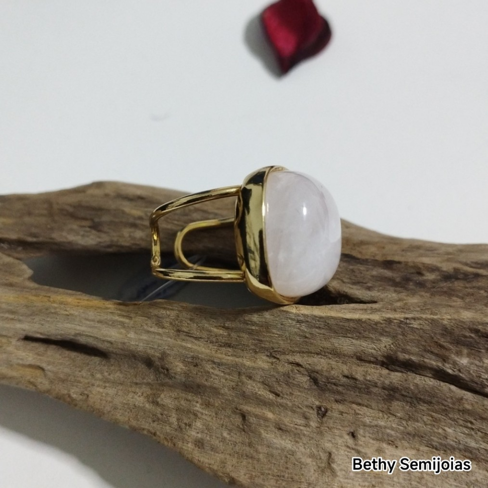 Anel de pedra natural quartzo Rosa regulável - #3