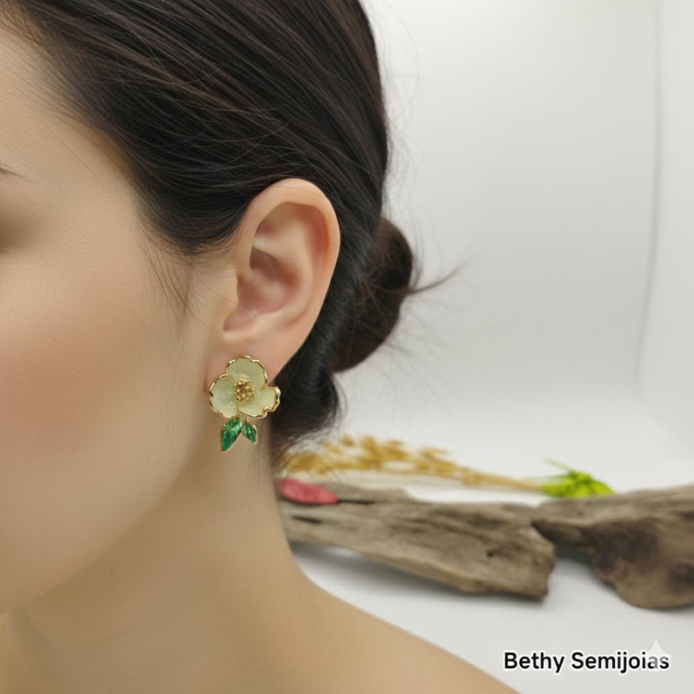 Brinco Flor esmaltada folheado a ouro - #2