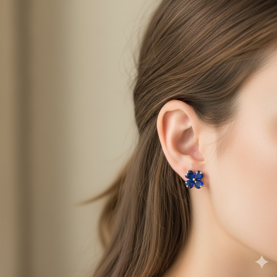 Brinco trevo em cristal azul - #2