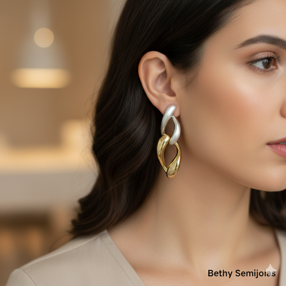 Brinco duo de cores gotas folheado a ouro - #2