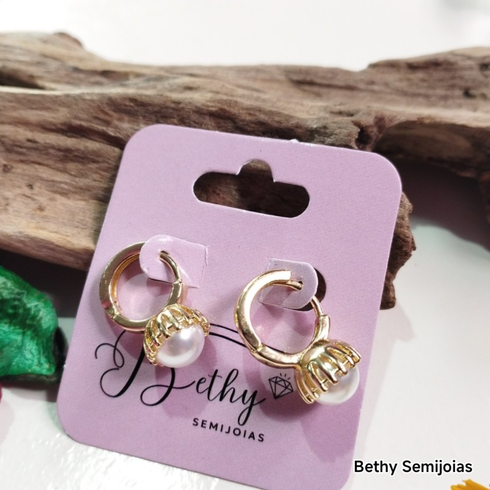 Argola pérola Shell folheada - #1