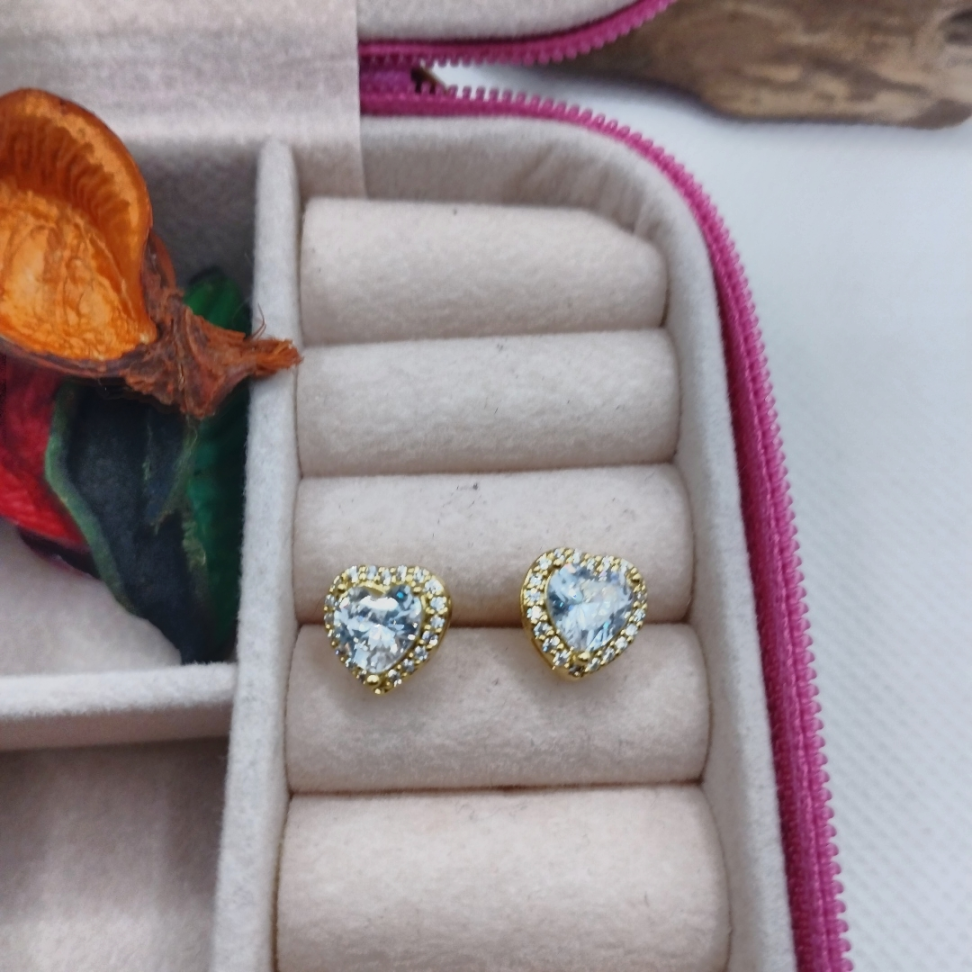 Brincos coracao zircônia com detalhes cravejados - #4