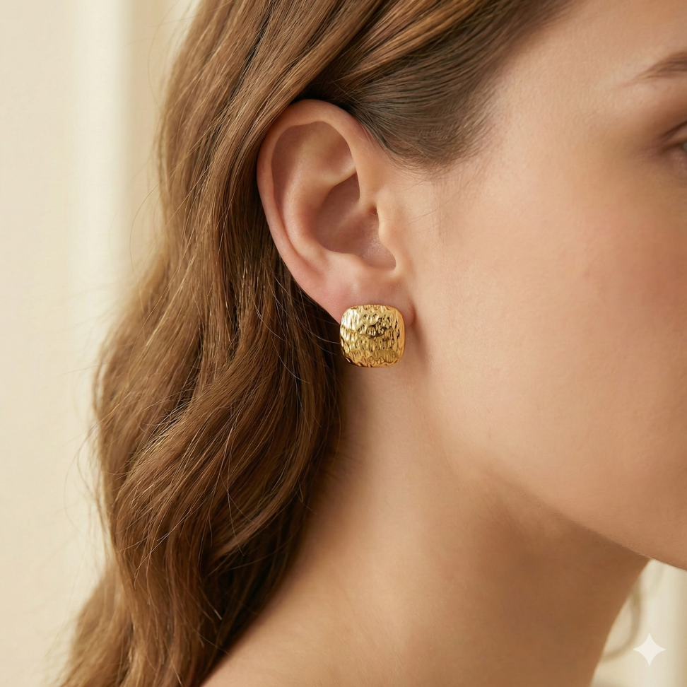 Brinco quadrado martelado folheado - #2