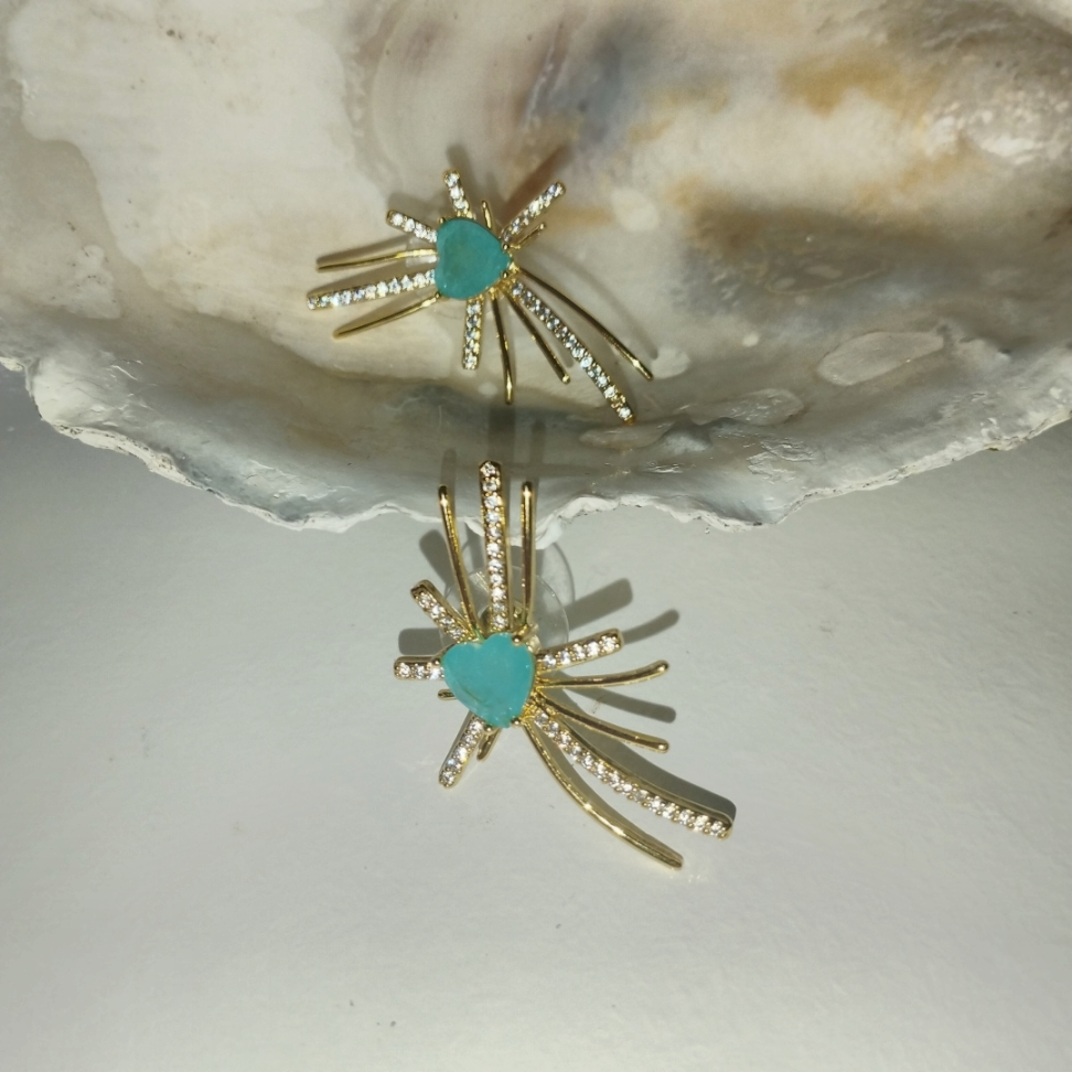 Brinco Coração pedra fusion raio e astes cravejadas - #3