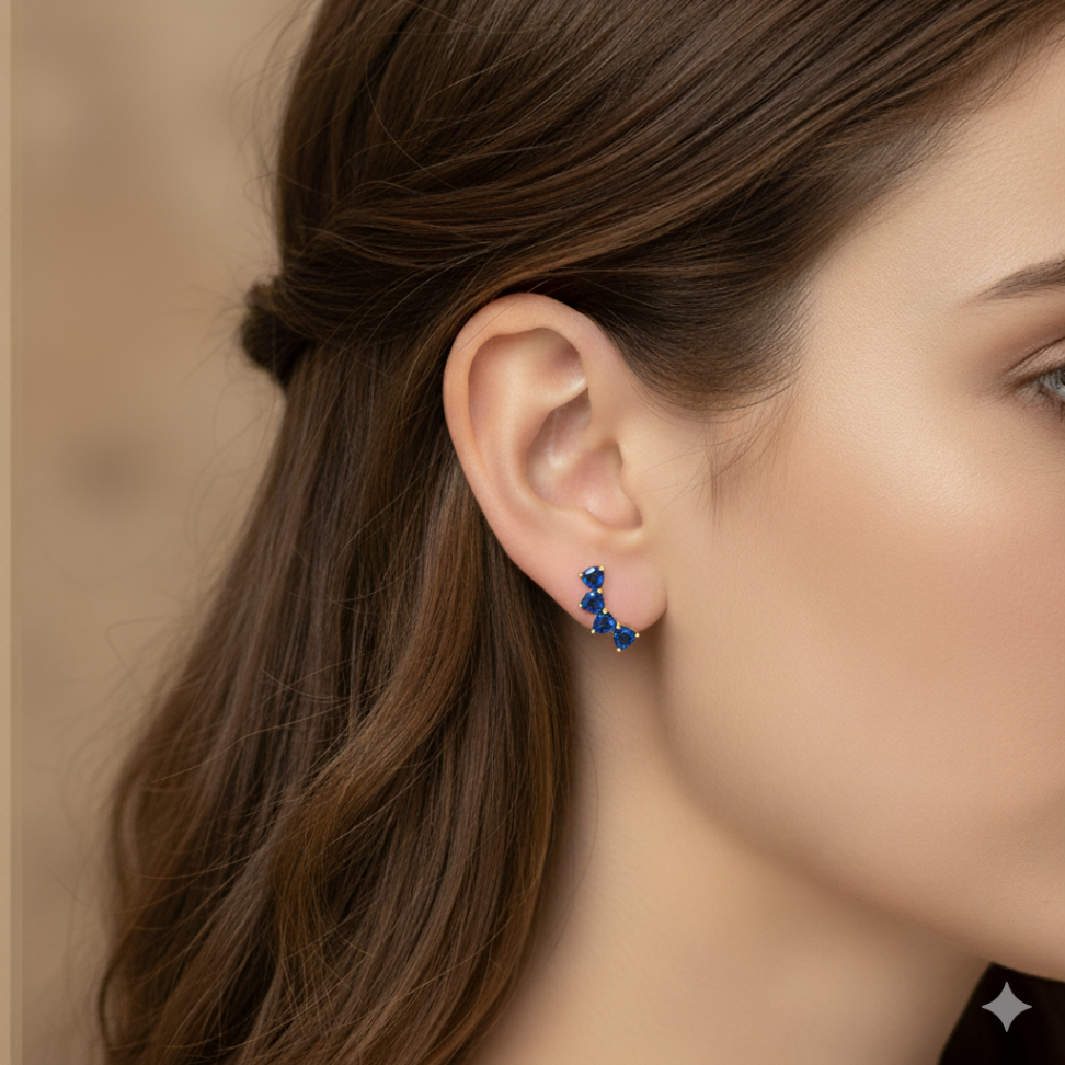 Ear Cuff corações lapidados azul - #4