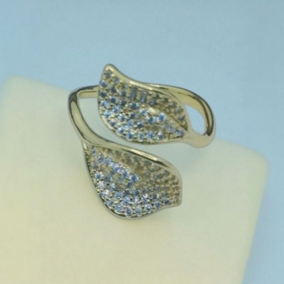 Anel duas folhas cravejadas regulável - #3