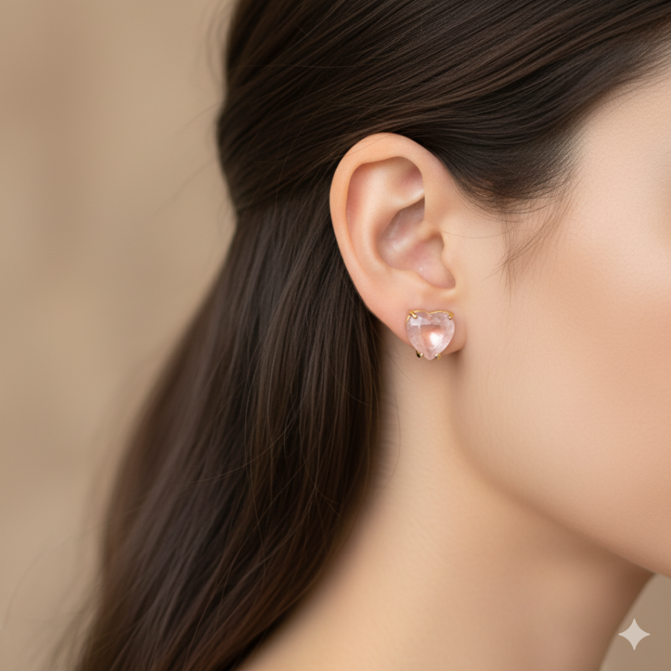 Brinco Coração Lapidado rosa - #2