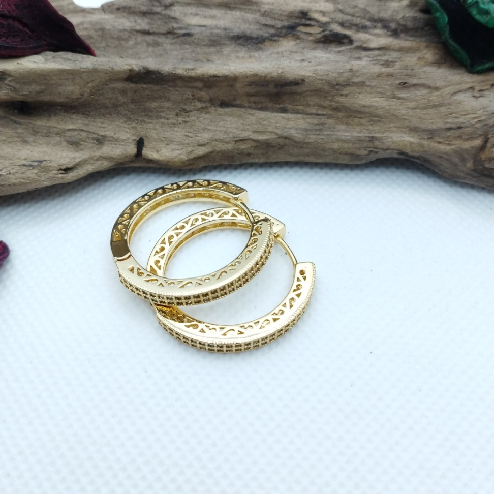 Brincos Argola 2 filetes de zircônias e vazada - #4