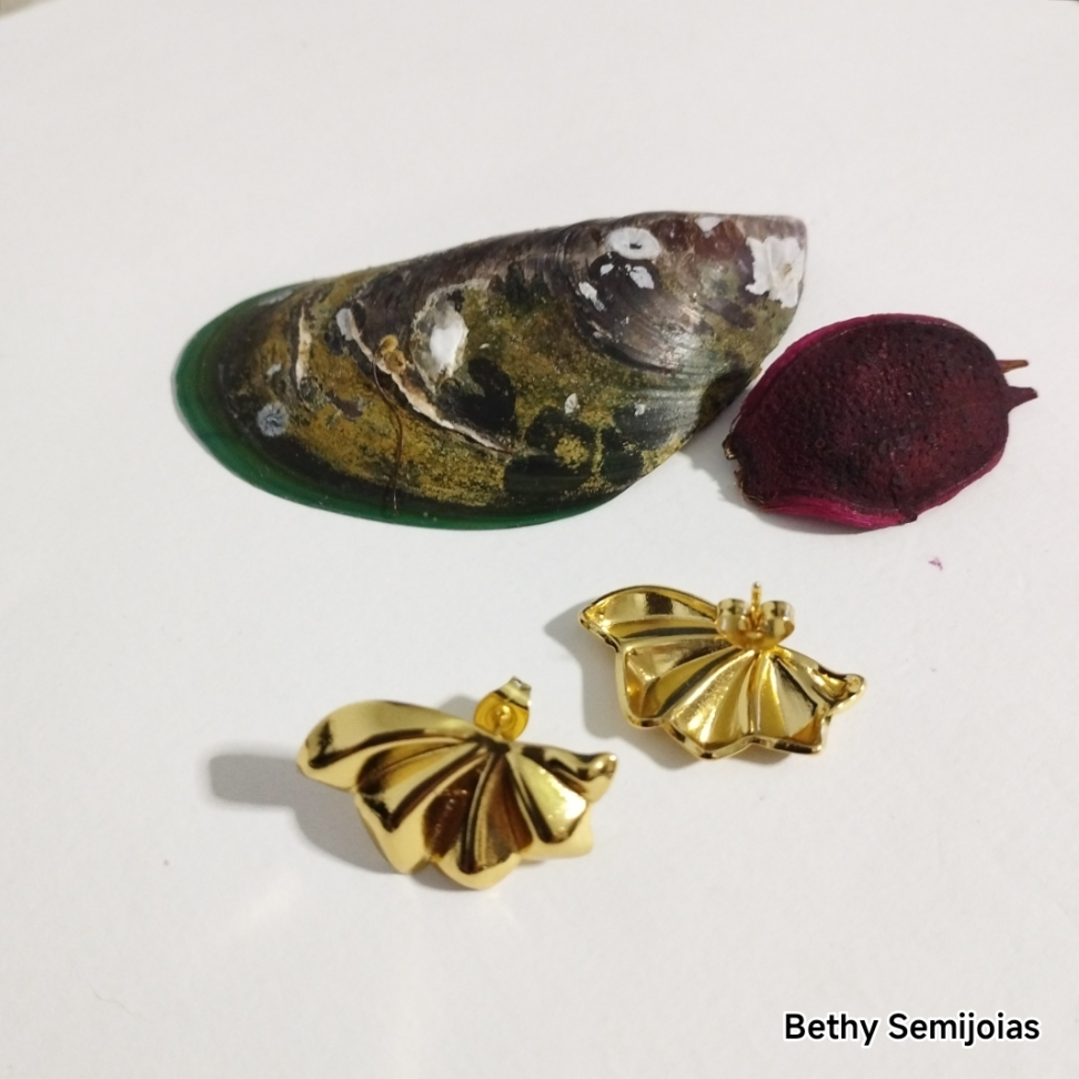 Brinco meia flor folheado - #3