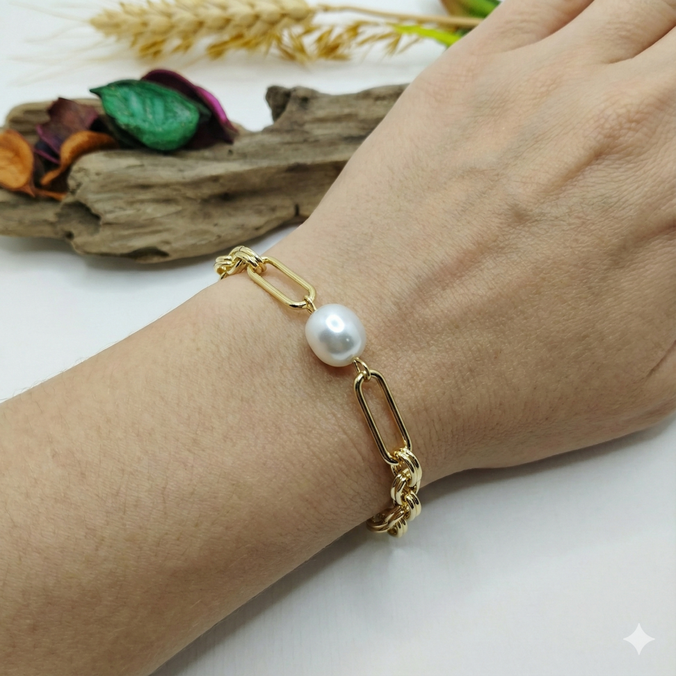 Pulseira elos e pérolas shell - #2