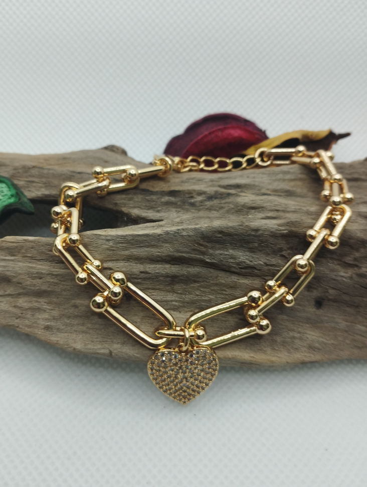 Pulseira pingente de coração cravejado - #2