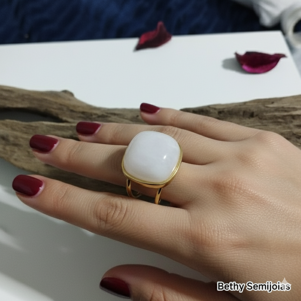 Anel de pedra natural quartzo Rosa regulável - #2