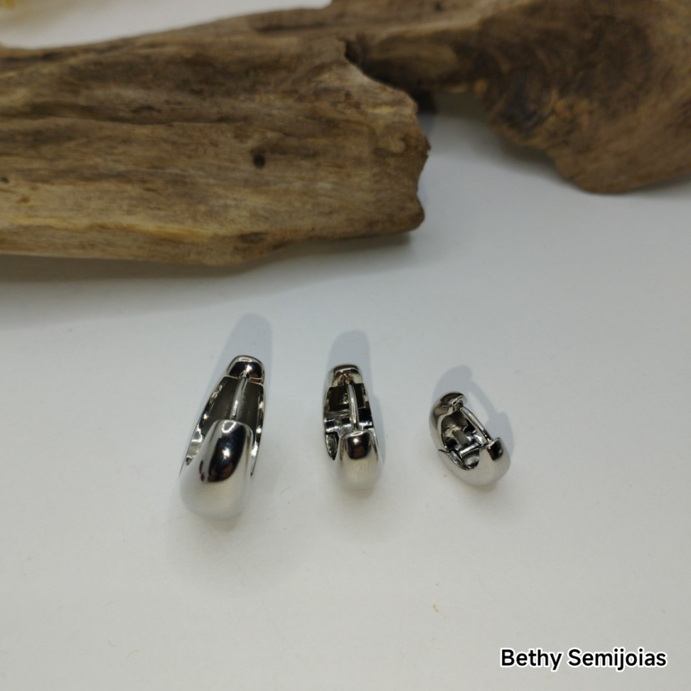 Trio de argolas bojuda em ródio - #2